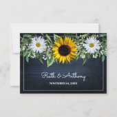 Rustic Navy Blue Sunflower|Daisy Wedding Favor Bedankkaart (Voorkant)