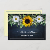 Rustic Navy Blue Sunflower|Daisy Wedding Favor Bedankkaart (Voorkant / Achterkant)