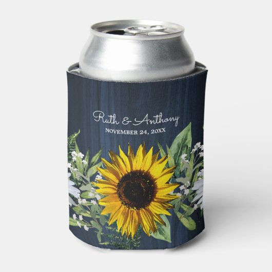 Rustic Navy Blue Sunflower|Daisy Wedding Favor Blikjeskoeler (Blikje Voorkant)