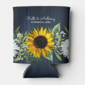 Rustic Navy Blue Sunflower|Daisy Wedding Favor Blikjeskoeler (Voorkant)