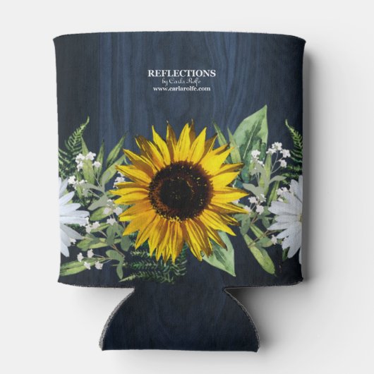 Rustic Navy Blue Sunflower|Daisy Wedding Favor Blikjeskoeler (Achterkant)