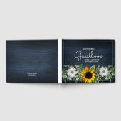 Rustic Navy Blue Sunflower|Daisy Wedding Gastenboek (Volledig)