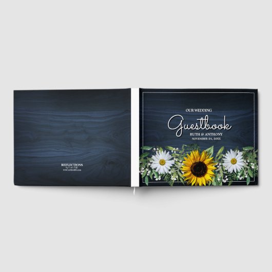 Rustic Navy Blue Sunflower|Daisy Wedding Gastenboek (Volledig)