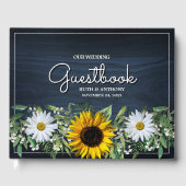 Rustic Navy Blue Sunflower|Daisy Wedding Gastenboek (Voorkant)