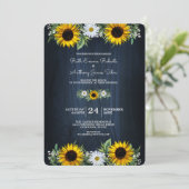Rustic Navy Blue Sunflower|Daisy Wedding Kaart (Staand voorkant)