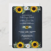 Rustic Navy Blue Sunflower|Daisy Wedding Kaart (Voorkant)