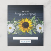 Rustic Navy Blue Sunflower|Daisy Wedding Plaatskaartje (Buitenkant ongevouwen)