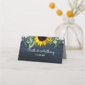 Rustic Navy Blue Sunflower|Daisy Wedding Plaatskaartje (Achterkant)