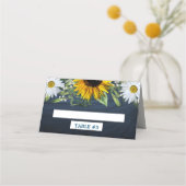 Rustic Navy Blue Sunflower|Daisy Wedding Plaatskaartje (Voorkant)
