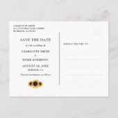 Rustic Navy Blue Sunflower Foto Save the Date Aankondigingskaart (Achterkant)