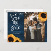 Rustic Navy Blue Sunflower Foto Save the Date Briefkaart (Voorkant / Achterkant)