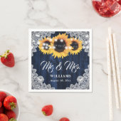 Rustic Navy Blue Sunflower Lace Mr and Mrs Wedding Servet (Insitu)