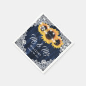 Rustic Navy Blue Sunflower Lace Mr and Mrs Wedding Servet (Hoek)