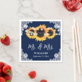 Rustic Navy Blue Sunflower Mr en Mrs Wedding Servet (Insitu)