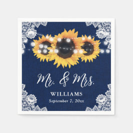 Rustic Navy Blue Sunflower Mr en Mrs Wedding Servet