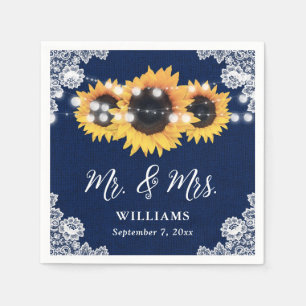 Rustic Navy Blue Sunflower Mr en Mrs Wedding Servet