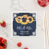 Rustic Navy Blue Sunflower Mr en Mrs Wedding Servet (Insitu)