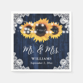 Rustic Navy Blue Sunflower Mr en Mrs Wedding Servet
