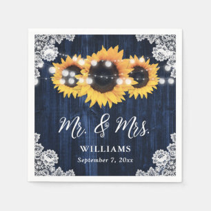 Rustic Navy Blue Sunflower Mr en Mrs Wedding Servet