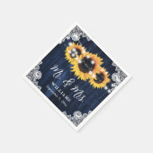 Rustic Navy Blue Sunflower Mr en Mrs Wedding Servet (Hoek)