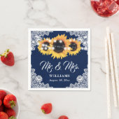 Rustic Navy Blue Sunflower Mr en Mrs Wedding Servet (Insitu)