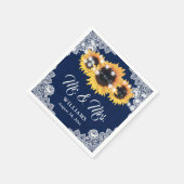 Rustic Navy Blue Sunflower Mr en Mrs Wedding Servet (Hoek)