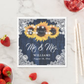 Rustic Navy Blue Sunflower Mr en Mrs Wedding Servet (Insitu)