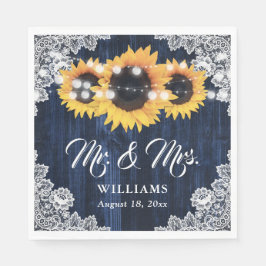 Rustic Navy Blue Sunflower Mr en Mrs Wedding Servet