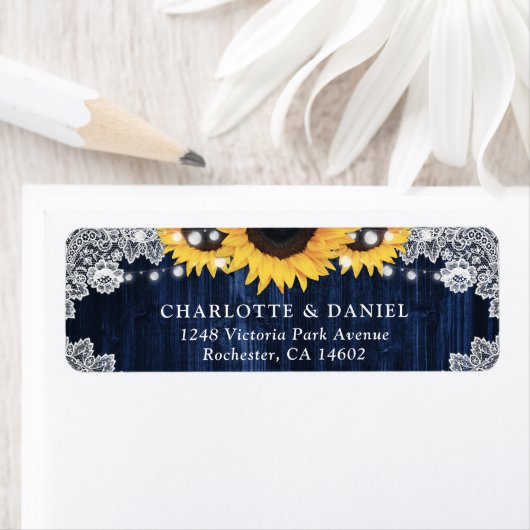 Rustic Navy Blue Sunflower Return Address Labels (Insitu)