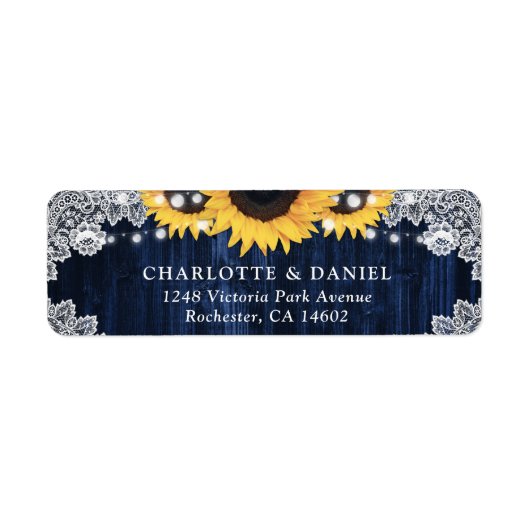 Rustic Navy Blue Sunflower Return Address Labels (Voorkant)