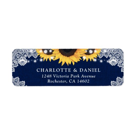 Rustic Navy Blue Sunflower Return Address Labels (Voorkant)