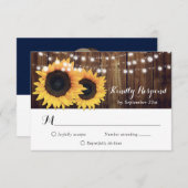 Rustic Navy Blue Sunflower RSVP-kaart Keuze uit RSVP Kaartje (Voorkant / Achterkant)