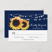 Rustic Navy Blue Sunflower RSVP-kaart RSVP Kaartje (Voorkant / Achterkant)