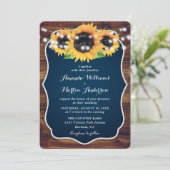 Rustic Navy Blue Sunflower String Lights Wedding Kaart (Staand voorkant)