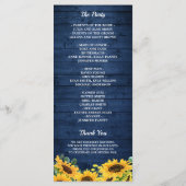 Rustic Navy Blue Sunflower String Lights Wedding Programmakaart (Achterkant)