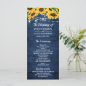 Rustic Navy Blue Sunflower String Lights Wedding Programmakaart (Staand voorkant)