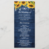 Rustic Navy Blue Sunflower String Lights Wedding Programmakaart (Voorkant)