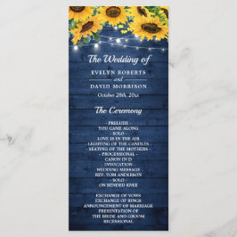 Rustic Navy Blue Sunflower String Lights Wedding Programmakaart