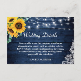 Rustic Navy Blue Sunflower Wedding Details Informatiekaartje