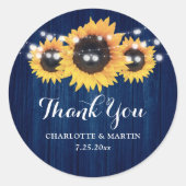 Rustic Navy Blue Sunflower Wedding Favor Ronde Sticker (Voorkant)