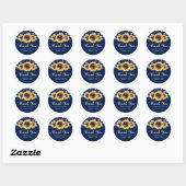 Rustic Navy Blue Sunflower Wedding Favor Ronde Sticker (Vel)