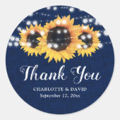 Rustic Navy Blue Sunflower Wedding Favor Ronde Sticker (Voorkant)