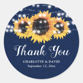 Rustic Navy Blue Sunflower Wedding Favor Ronde Sticker