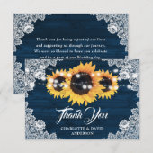 Rustic Navy Blue Sunflower Wedding Hartelijk dank Bedankkaart (Voorkant / Achterkant)
