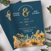 Rustic Navy Blue Sunflower Wedding Kaart