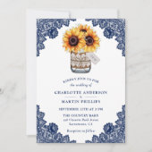 Rustic Navy Blue Sunflower Wedding Kaart (Voorkant)