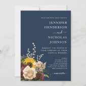 Rustic Navy Blue Sunflower Wedding Kaart (Voorkant)