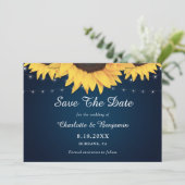 Rustic Navy Blue Sunflower Wedding Save the Date (Staand voorkant)