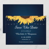 Rustic Navy Blue Sunflower Wedding Save the Date (Voorkant / Achterkant)