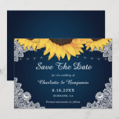 Rustic Navy Blue Sunflower Wedding Save the Date (Voorkant / Achterkant)